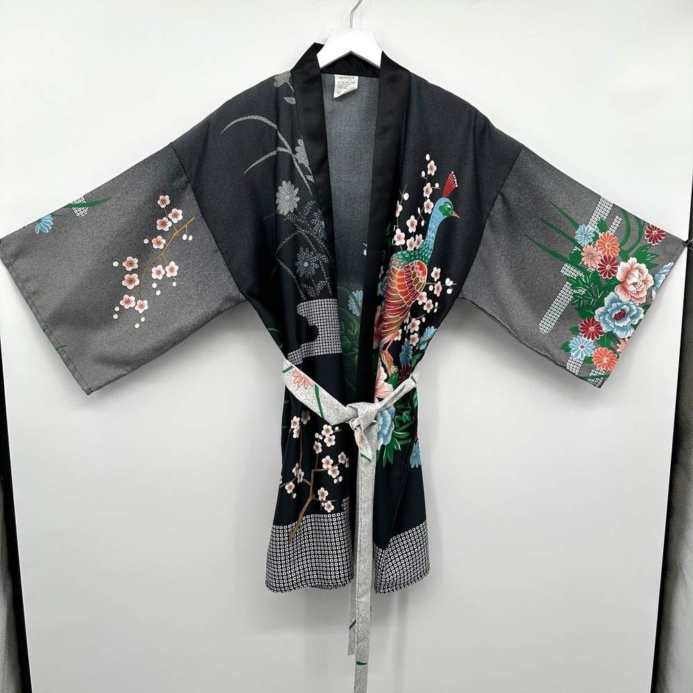 Made‎ in Japan Yukata Japanese Kimono Robe One Size Belted Peacock Floral Fairy